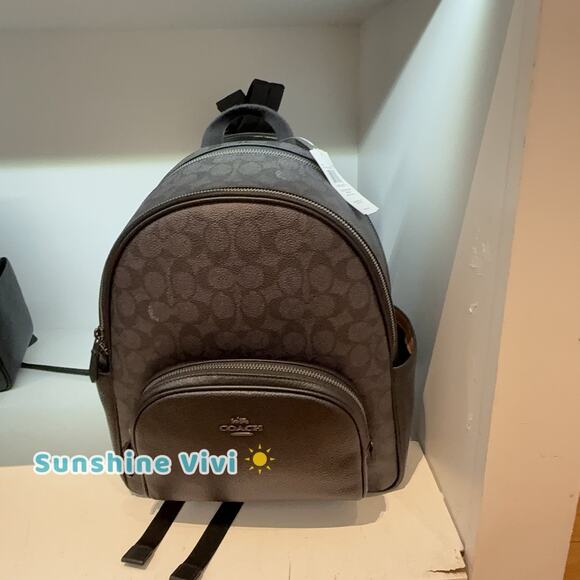 NWT Coach CZ176 Court Backpack Signature Canvas Leather Gunmetal/Charcoal/Black - Picture 2 of 9